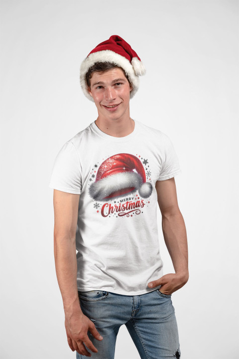 Koszulka męska Świąteczna „Merry Christmas” czapka Mikołaja klasyk — zdjęcie 4