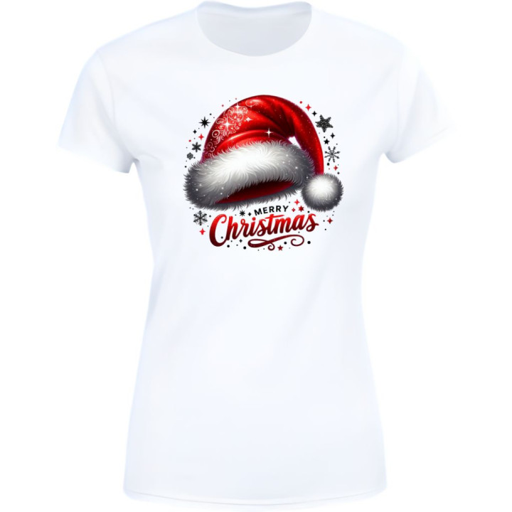 Koszulka damska Świąteczna „Merry Christmas” czapka Mikołaja klasyk