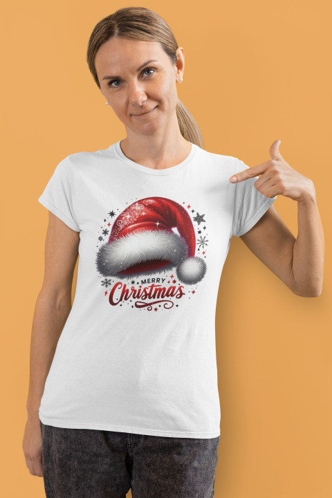 Koszulka damska Świąteczna „Merry Christmas” czapka Mikołaja klasyk — zdjęcie 4