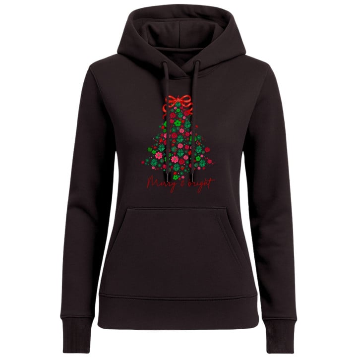 Bluza z kapturem damska Świąteczna „Merry & Bright” Kwiatowa choinka