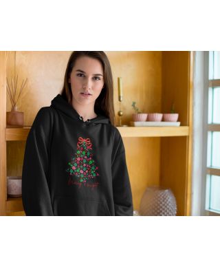 Bluza z kapturem damska Świąteczna „Merry & Bright” Kwiatowa choinka
