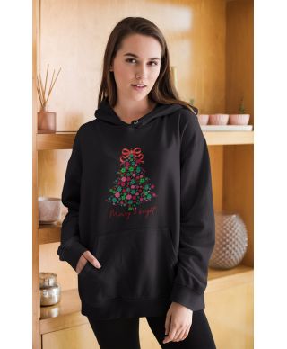 Bluza z kapturem damska Świąteczna „Merry & Bright” Kwiatowa choinka