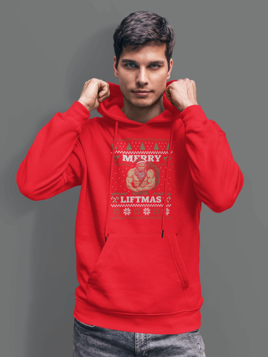 Bluza z kapturem męska Świąteczna Merry Liftmas Mikołaj Kulturysta Święta — zdjęcie 2