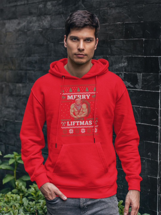 Bluza z kapturem męska Świąteczna Merry Liftmas Mikołaj Kulturysta Święta — zdjęcie 3
