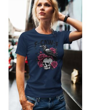 Koszulka damska F-CAW-F Kruk i Róże Mroczna elegancja z nutą tajemnicy