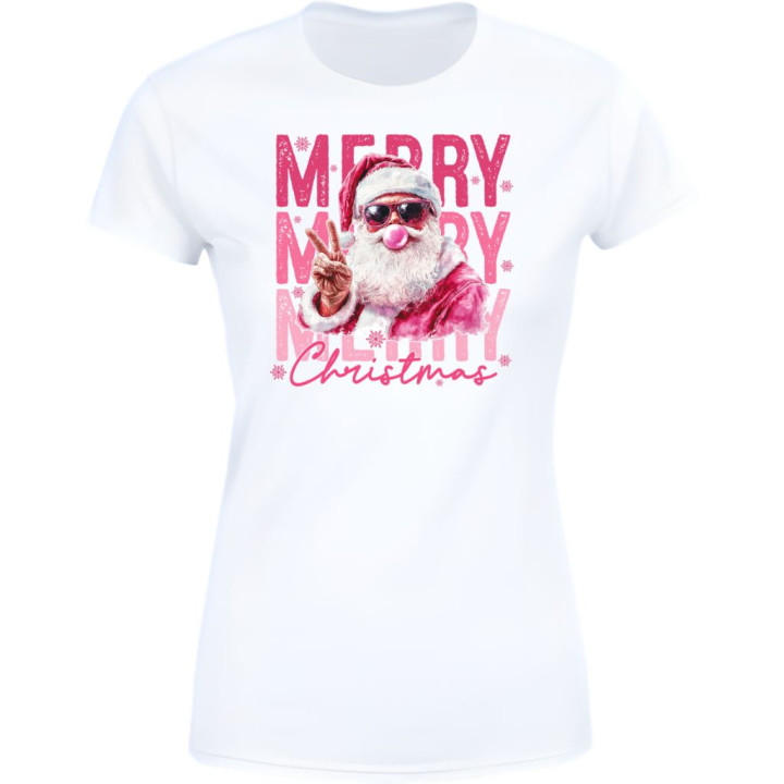 Koszulka damska Świąteczna Cool Santa Merry Christmas Mikołaj różowy