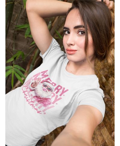 Koszulka damska Świąteczna Cool Santa Merry Christmas Mikołaj różowy