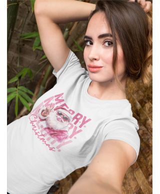 Koszulka damska Świąteczna Cool Santa Merry Christmas Mikołaj różowy