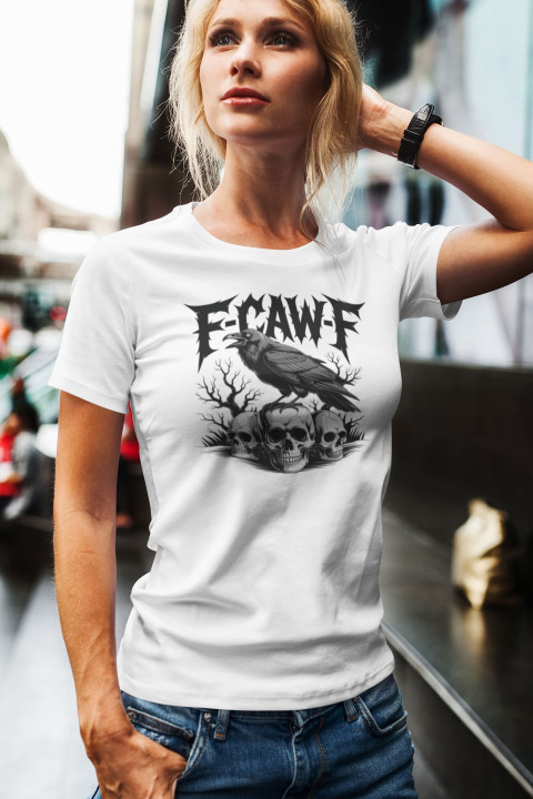 Koszulka damska F-CAW-F Kruk Raven Edition mroczna parodia hitu z kurą — zdjęcie 2