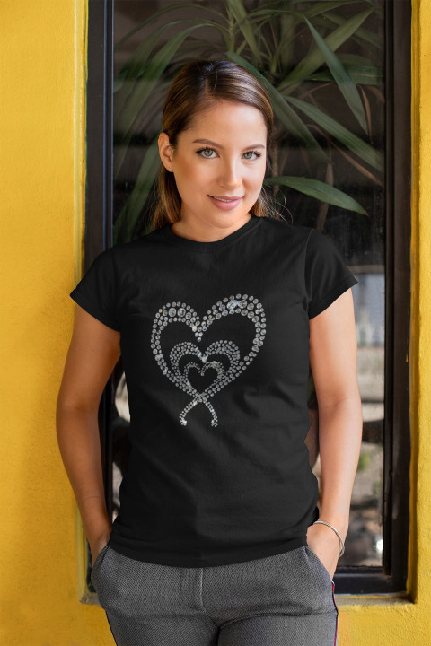 Koszulka damska z Kryształkowym Sercem 2 - Połyskująca i Stylowa T-shirt — zdjęcie 3