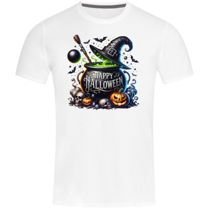 Koszulka męska Happy Halloween Kociołek Czarownicy dynie nietoperze