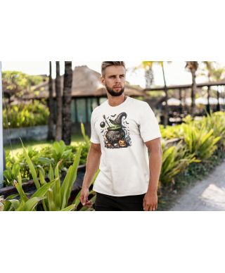 Koszulka męska Happy Halloween Kociołek Czarownicy dynie nietoperze