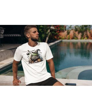 Koszulka męska Happy Halloween Kociołek Czarownicy dynie nietoperze