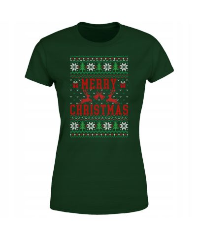 Koszulka damska Świąteczna Merry Christmas choinki ugly sweater