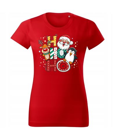 Koszulka damska świąteczna Mikołaj renifer HO HO HO pingwin święta styl