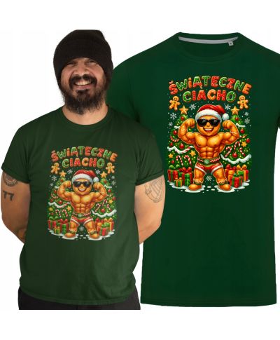 Koszulka męska Świąteczne Ciacho kulturysta przystojniak śmieszna na święta