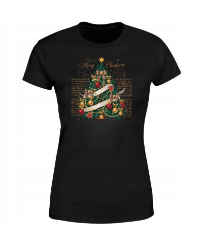 Koszulka damska Świąteczna Choinka ozdobiona złotem elegancka stylowa