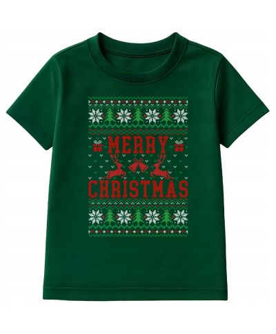 Koszulka dziecięca Świąteczna Merry Christmas choinki ugly sweater