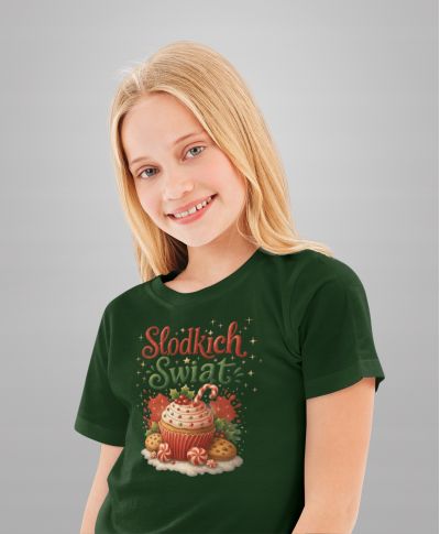 Koszulka dziecięca Świąteczna Słodkich Świąt z kolorowymi słodyczami