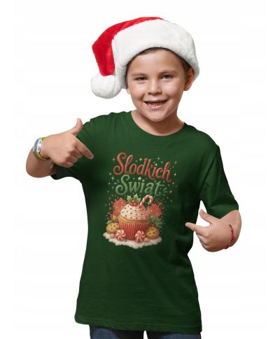 Koszulka dziecięca Świąteczna Słodkich Świąt z kolorowymi słodyczami