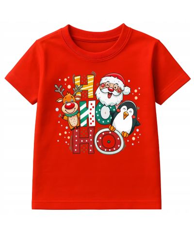 Koszulka dziecięca świąteczna Mikołaj renifer HO HO HO pingwin święta styl