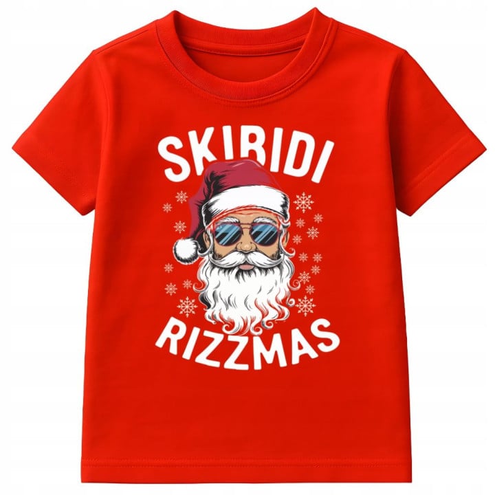 Koszulka dziecięca Świąteczna Mikołaj Skibidi Rizzmas śmieszna na święta
