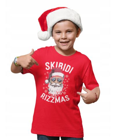 Koszulka dziecięca Świąteczna Mikołaj Skibidi Rizzmas śmieszna na święta