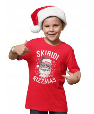 Koszulka dziecięca Świąteczna Mikołaj Skibidi Rizzmas śmieszna na święta