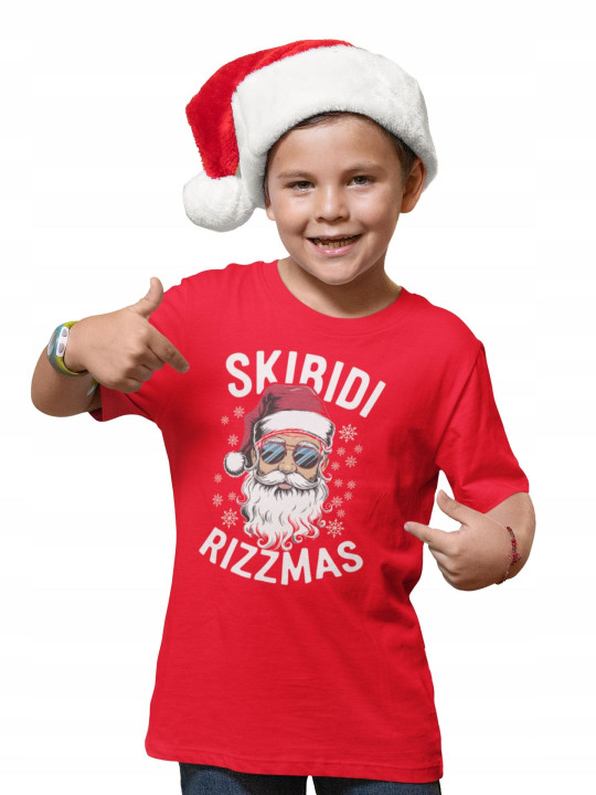 Koszulka dziecięca Świąteczna Mikołaj Skibidi Rizzmas śmieszna na święta — zdjęcie 2