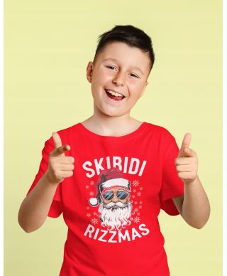 Koszulka dziecięca Świąteczna Mikołaj Skibidi Rizzmas śmieszna na święta