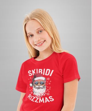 Koszulka dziecięca Świąteczna Mikołaj Skibidi Rizzmas śmieszna na święta