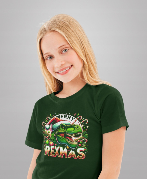 Koszulka dziecięca Świąteczna z dinozaurem Rexmas święta dino humor rex — zdjęcie 2