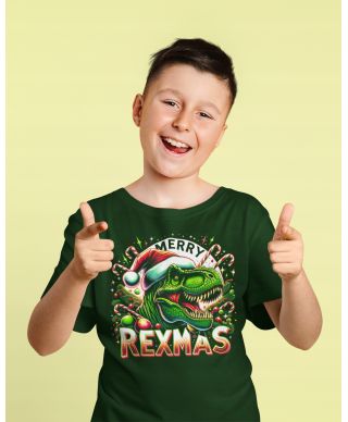 Koszulka dziecięca Świąteczna z dinozaurem Rexmas święta dino humor rex
