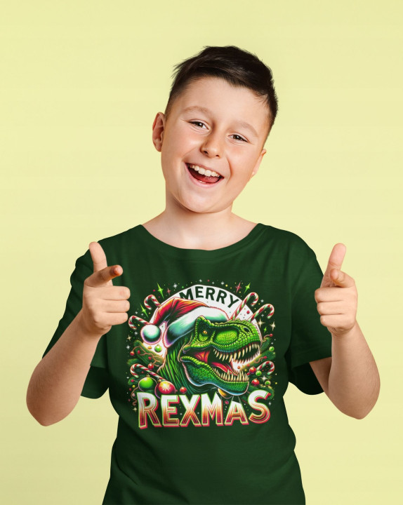 Koszulka dziecięca Świąteczna z dinozaurem Rexmas święta dino humor rex — zdjęcie 3