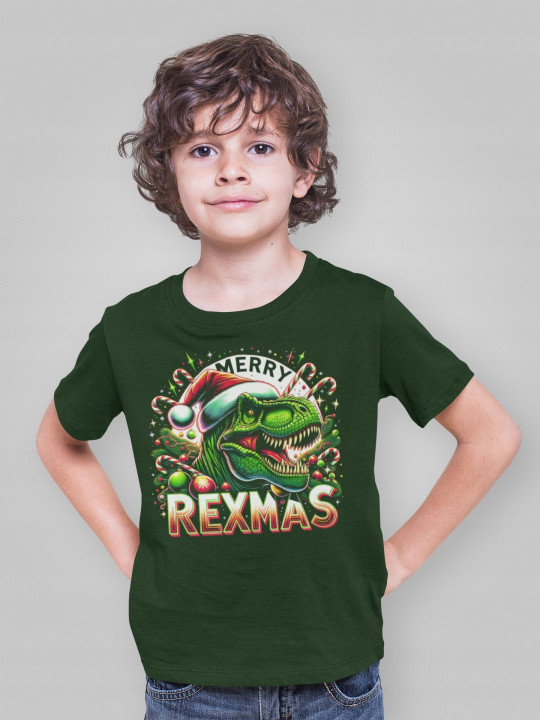 Koszulka dziecięca Świąteczna z dinozaurem Rexmas święta dino humor rex — zdjęcie 4