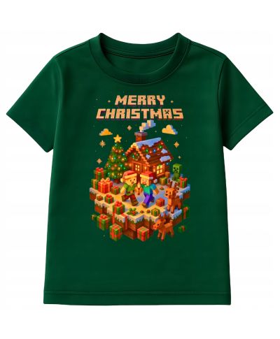 Koszulka dziecięca Świąteczna Merry Christmas w stylu Minecraft dla gracza