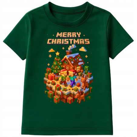 Koszulka dziecięca Świąteczna Merry Christmas w stylu Minecraft dla gracza