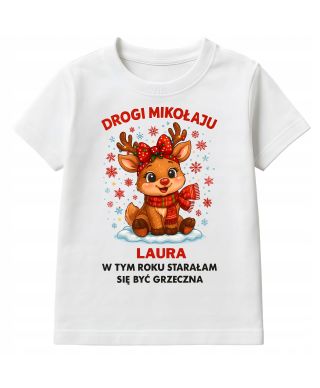 Koszulka dziecięca Świąteczna dla dziewczynki Drogi Mikołaju byłam grzeczna