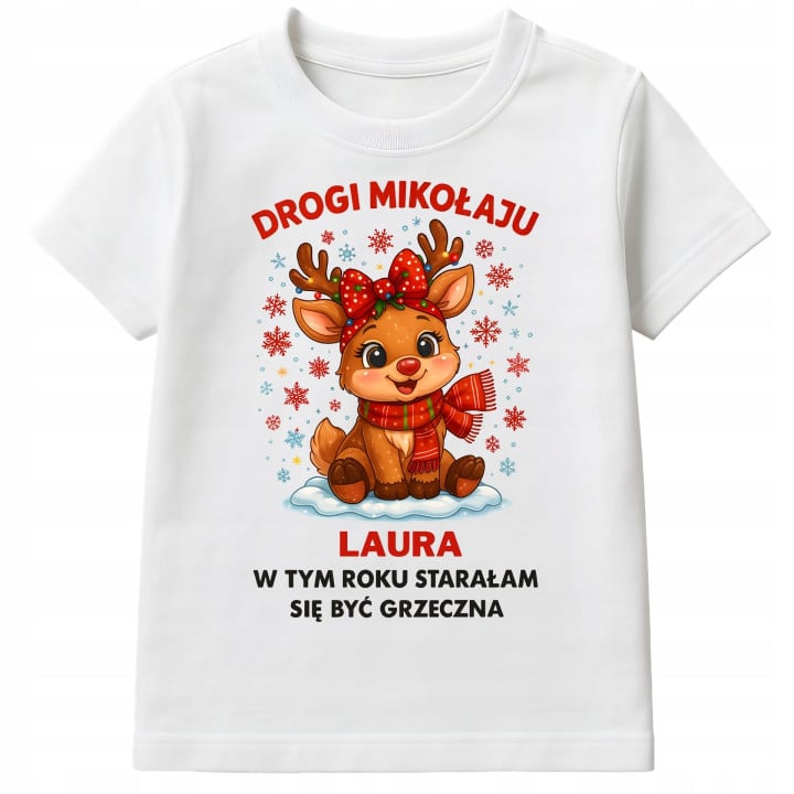 Koszulka dziecięca Świąteczna dla dziewczynki Drogi Mikołaju byłam grzeczna