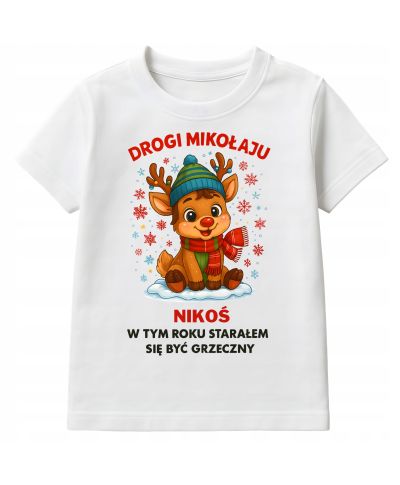 Koszulka dziecięca Świąteczna dla chłopca Drogi Mikołaju byłem grzeczny