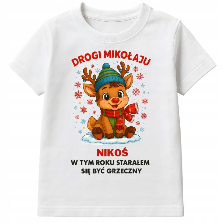 Koszulka dziecięca Świąteczna dla chłopca Drogi Mikołaju byłem grzeczny