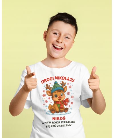 Koszulka dziecięca Świąteczna dla chłopca Drogi Mikołaju byłem grzeczny