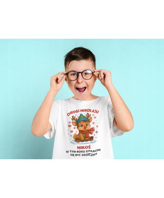 Koszulka dziecięca Świąteczna dla chłopca Drogi Mikołaju byłem grzeczny