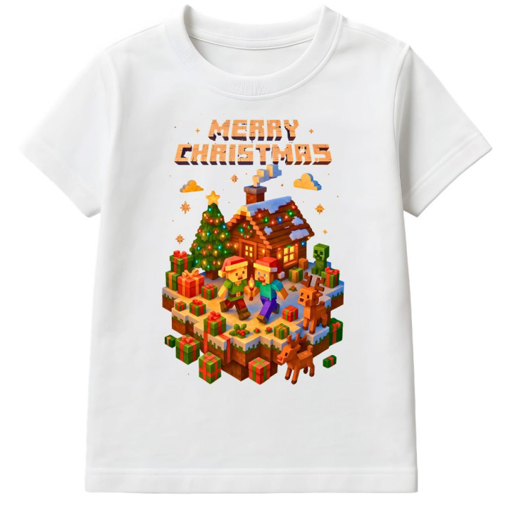 Koszulka dziecięca Świąteczna Merry Christmas w stylu Minecraft dla gracza