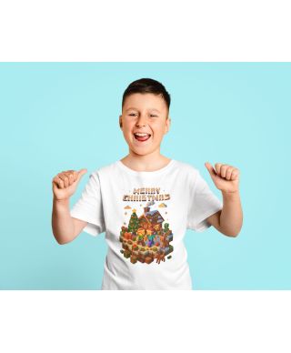 Koszulka dziecięca Świąteczna Merry Christmas w stylu Minecraft dla gracza