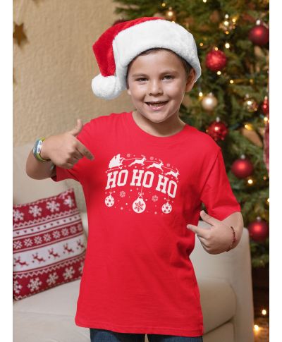 Koszulka dziecięca Świąteczna HO HO HO styl klasyczny na co dzień renifery