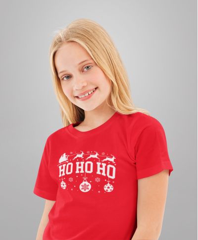 Koszulka dziecięca Świąteczna HO HO HO styl klasyczny na co dzień renifery