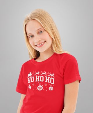 Koszulka dziecięca Świąteczna HO HO HO styl klasyczny na co dzień renifery