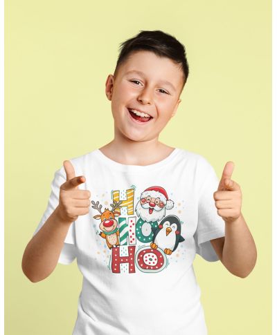 Koszulka dziecięca świąteczna Mikołaj renifer HO HO HO pingwin święta styl