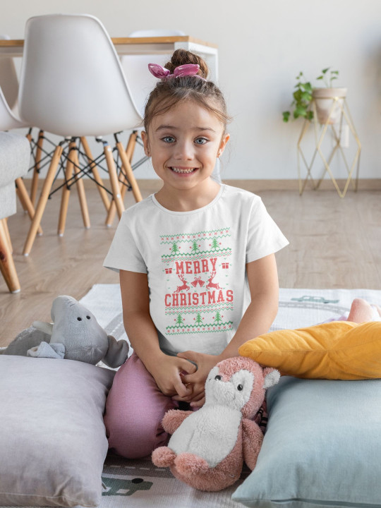 Koszulka dziecięca Świąteczna Merry Christmas choinki ugly sweater — zdjęcie 3